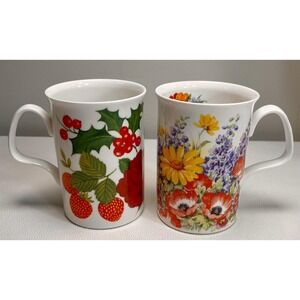 Roy Kirkham Bone China Mugs Covent Garden Summer Garden Set England Floral Fruit